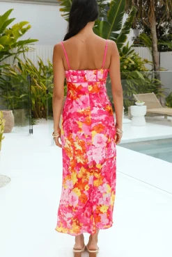 Summer Blooms Satin Maxi Dress Pink