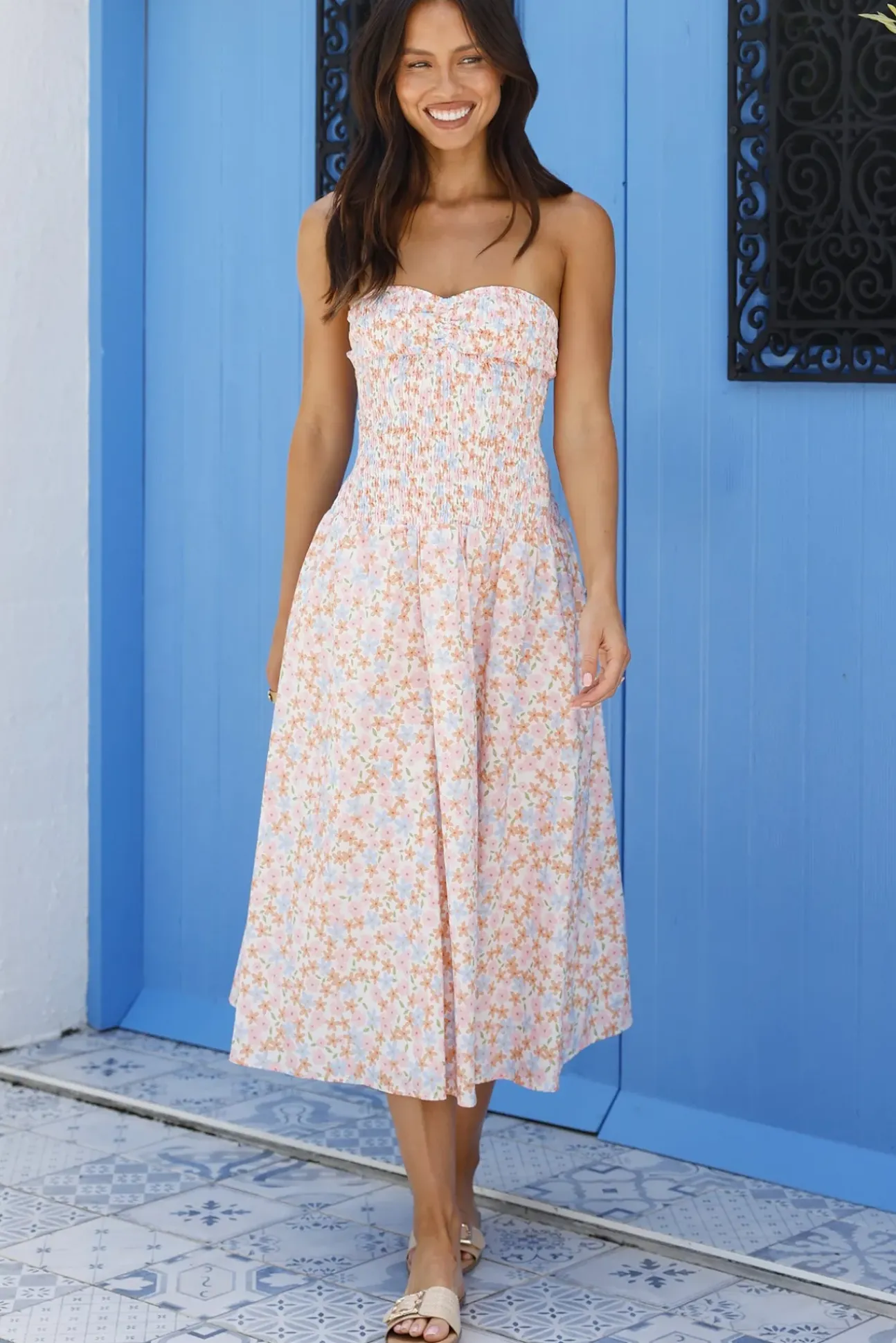 Summer Pop Strapless Midi Dress Pink