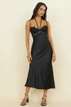 Sunday Brunch Satin Maxi Dress Black