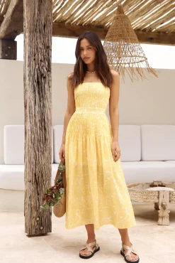 Sunflower Fields Strapless Midi Dress Yellow