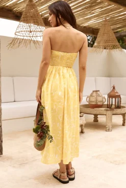 Sunflower Fields Strapless Midi Dress Yellow