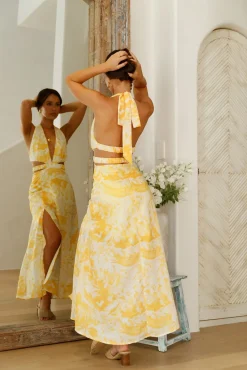 Sunlit Reflections Halter Maxi Dress Yellow