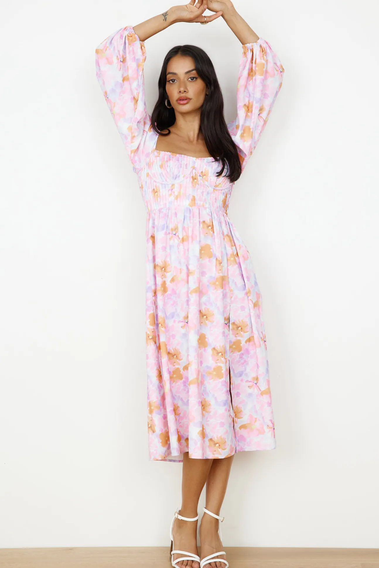 Sunset Blooms Midi Dress Lilac