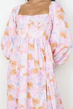 Sunset Blooms Midi Dress Lilac