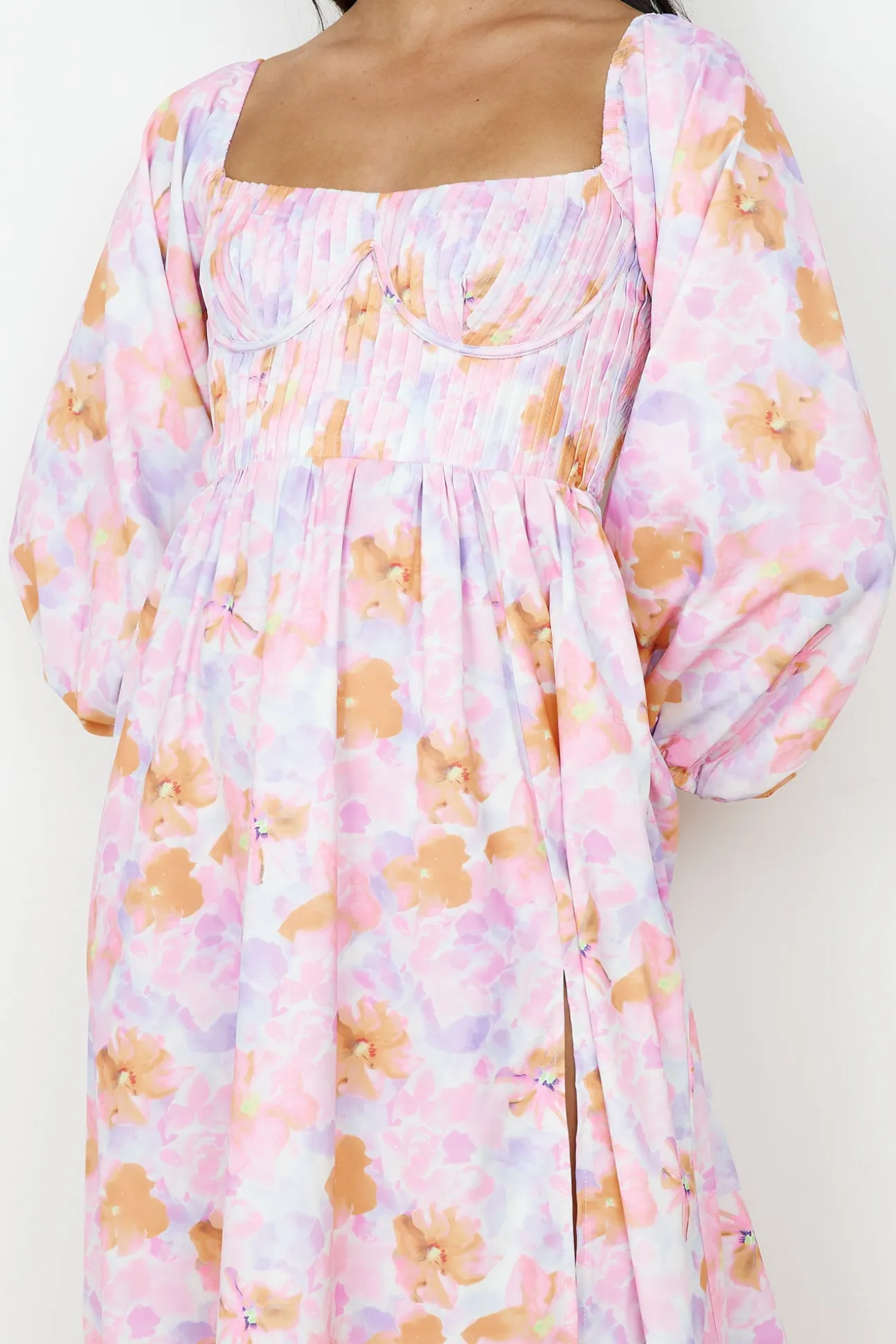Sunset Blooms Midi Dress Lilac