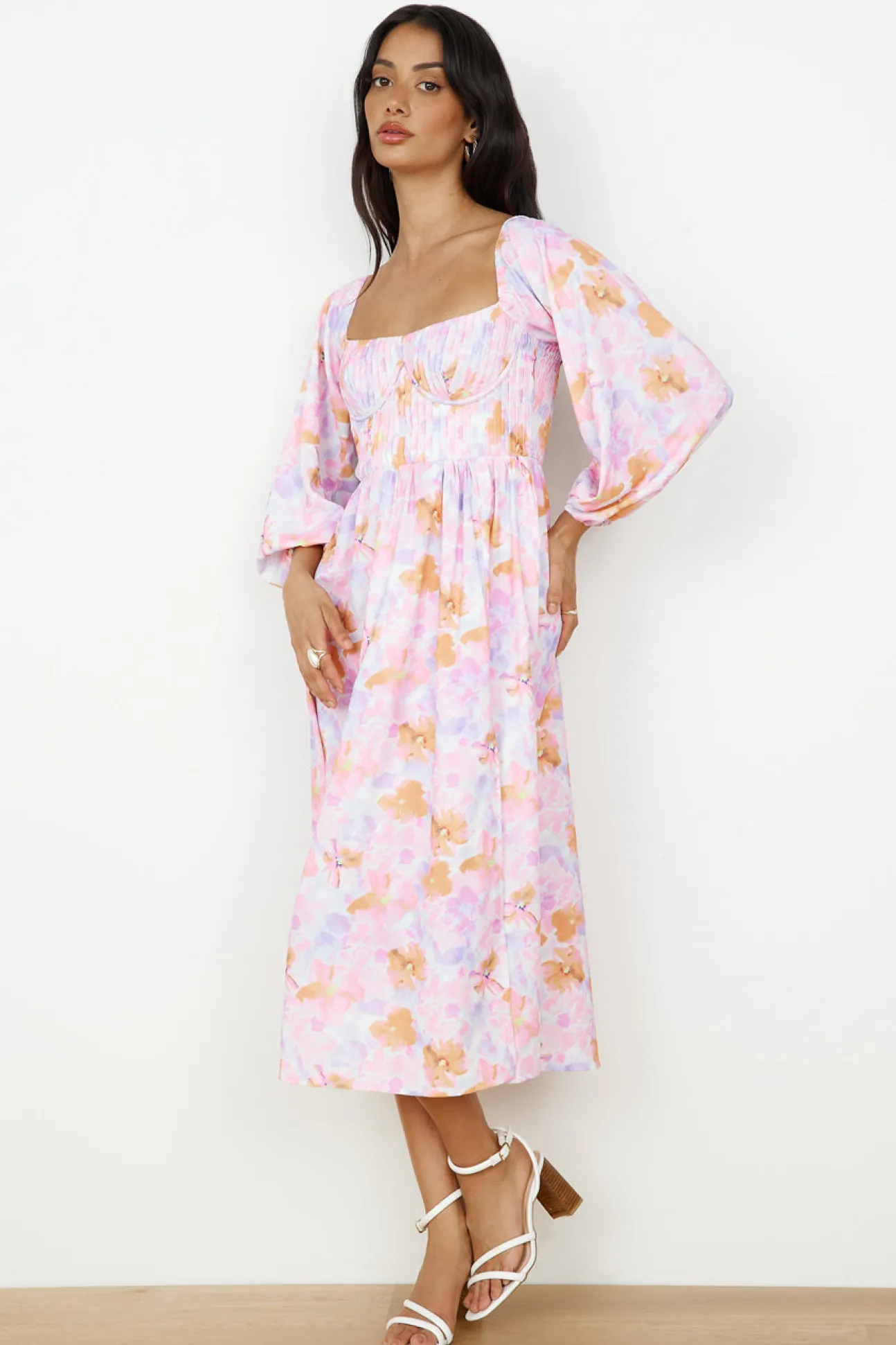 Sunset Blooms Midi Dress Lilac