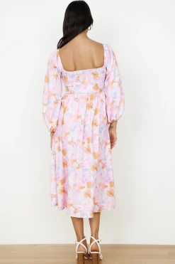 Sunset Blooms Midi Dress Lilac
