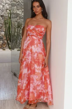 Sunset Memories Strapless Maxi Dress Orange