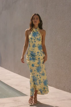 Sunset Skies Halter Maxi Dress Yellow