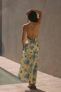 Sunset Skies Halter Maxi Dress Yellow