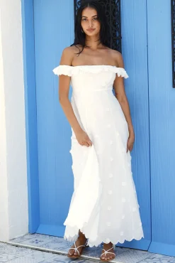 Sunset Waves Off Shoulder Maxi Dress Off White