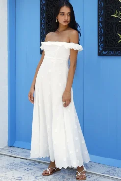 Sunset Waves Off Shoulder Maxi Dress Off White