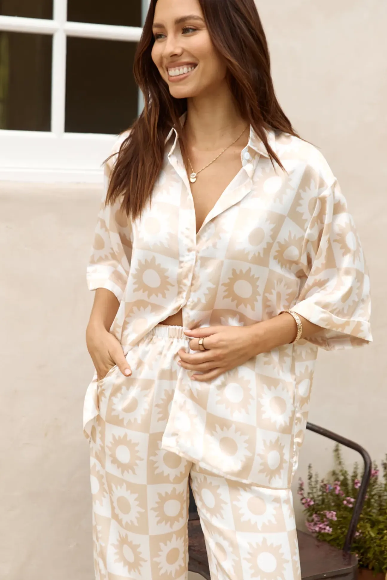 Sun Soaked Satin Set Beige