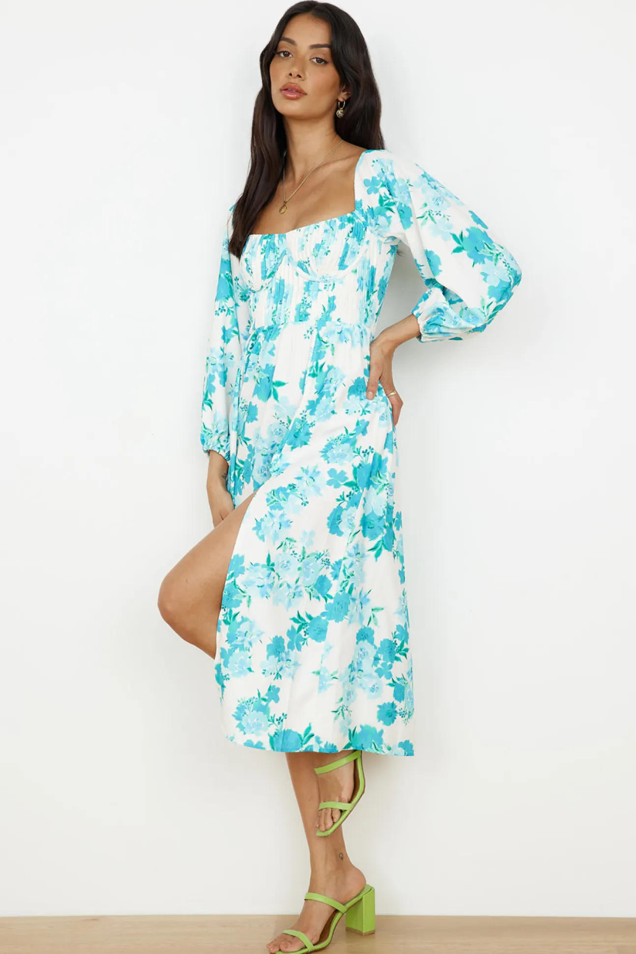Sweet Epiphany Midi Dress Blue Floral