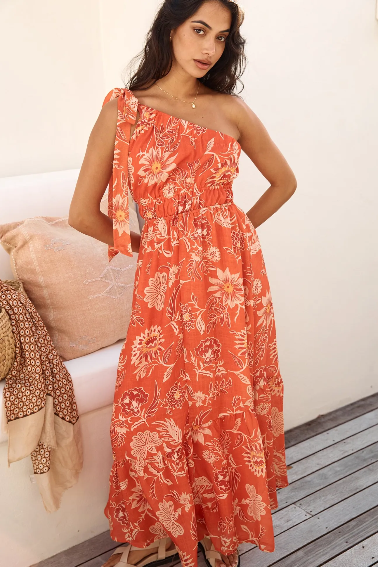 Sweet Melody One Shoulder Maxi Dress Orange