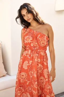 Sweet Melody One Shoulder Maxi Dress Orange
