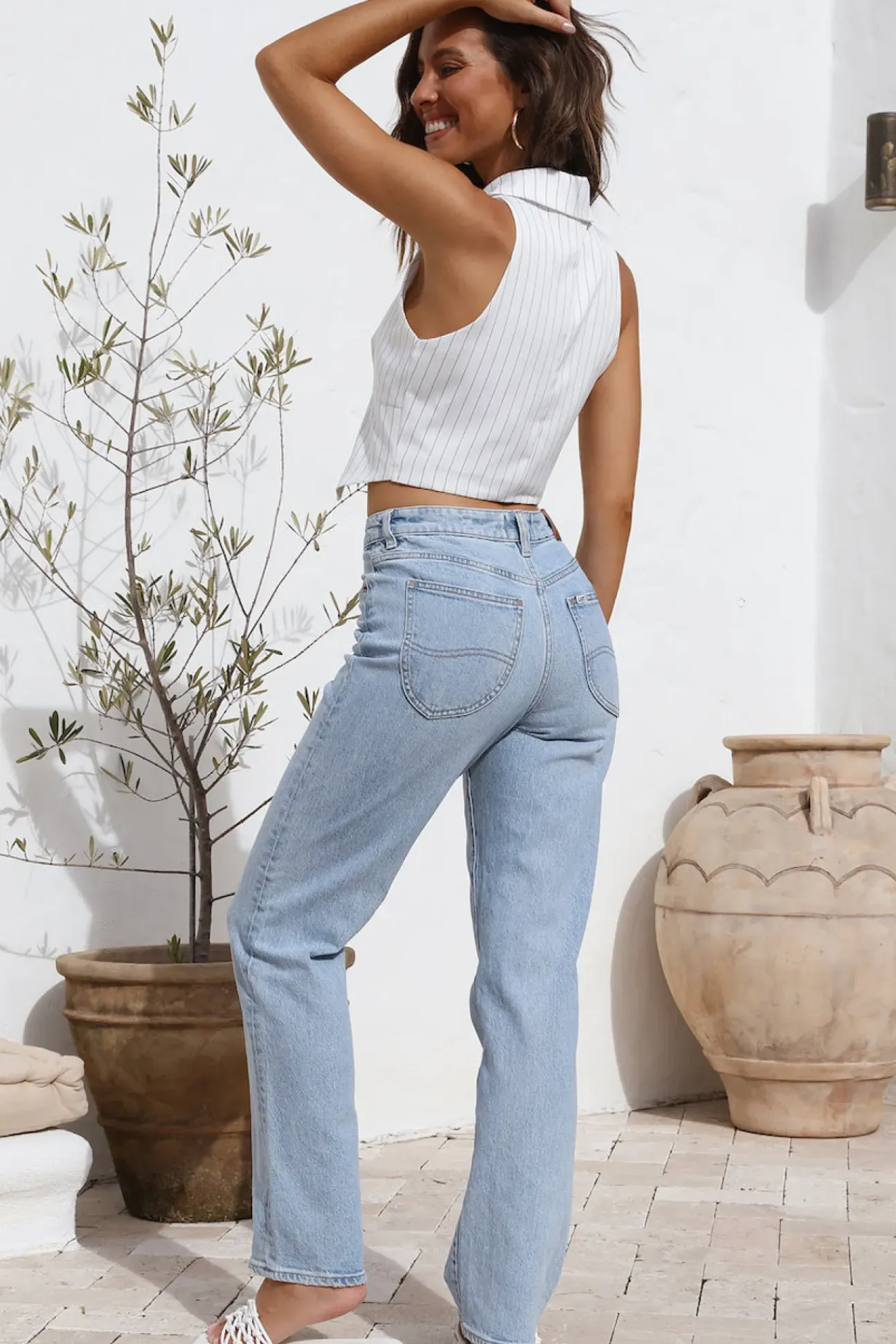 Talking Business Crop Top White Stripe