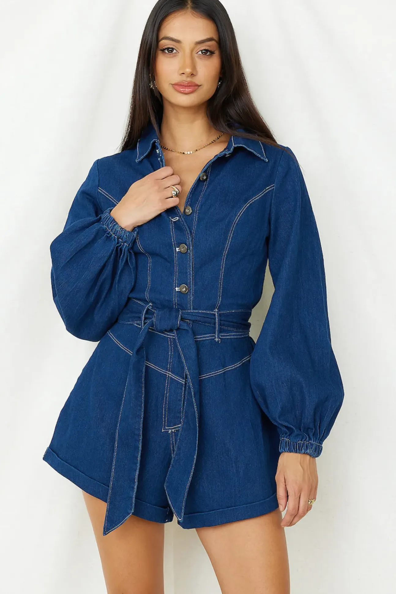 Tell It All Romper Denim