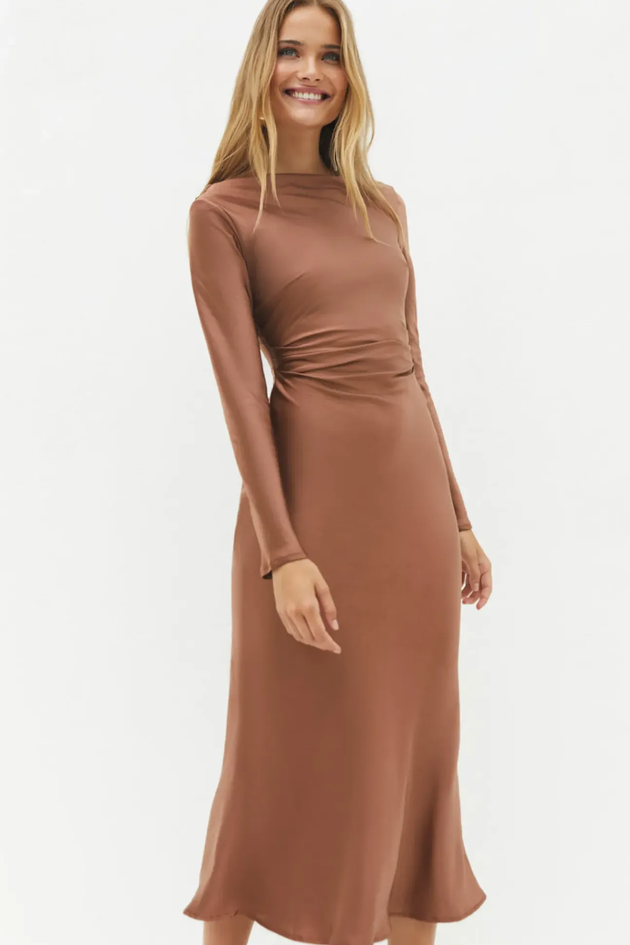 The Forget Me Not Satin Maxi Dress Brown