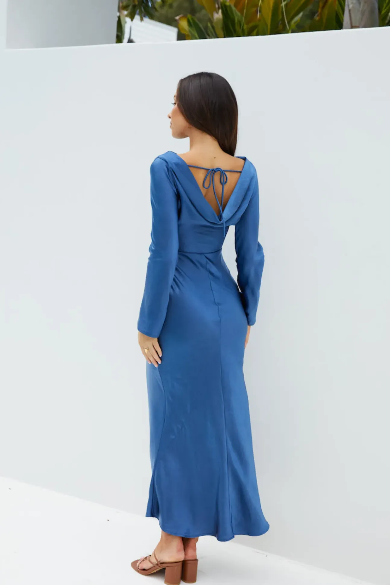 The Forget Me Not Satin Midi Dress Navy