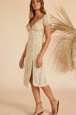 Thinking Of The Past Midi Dress Yellow