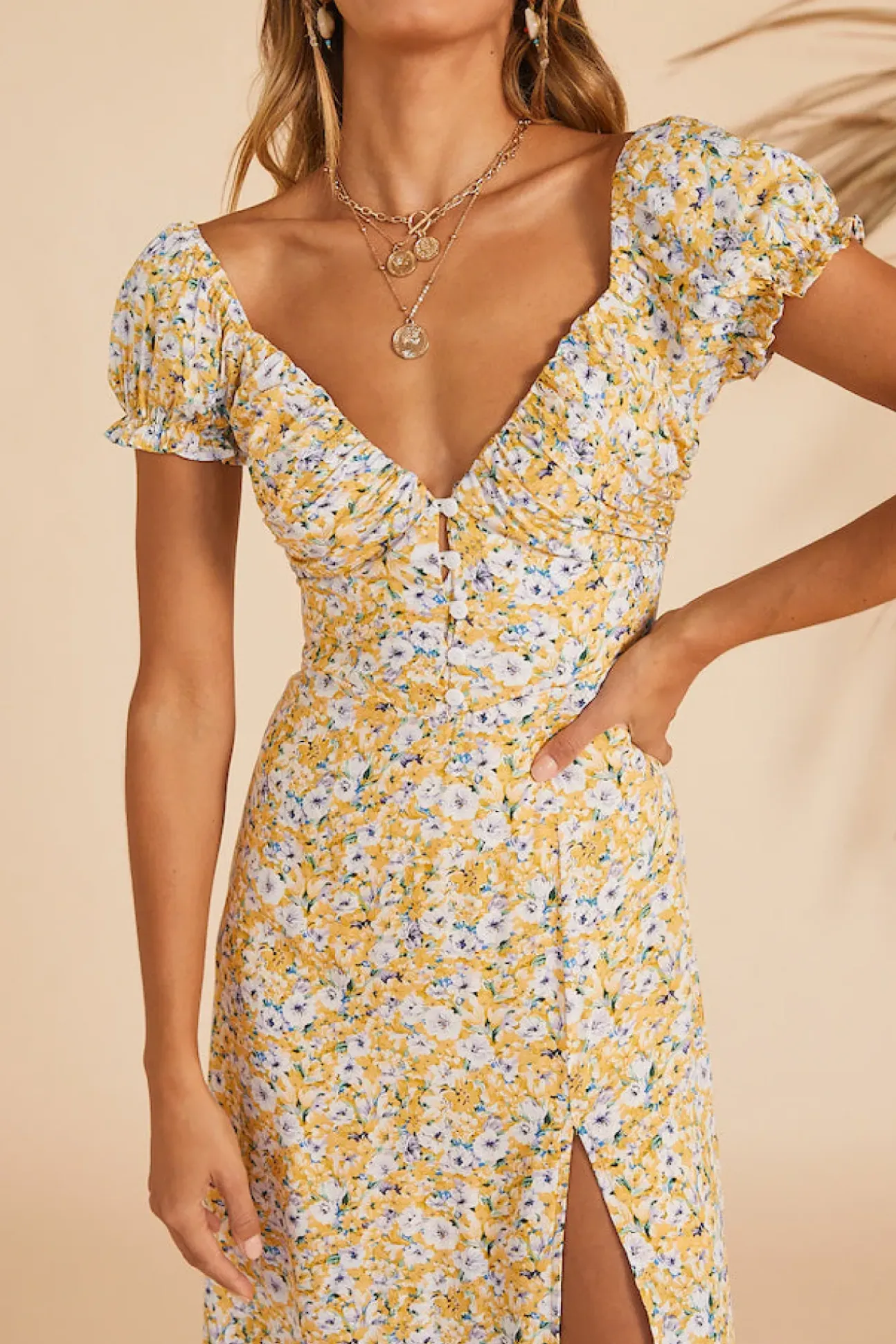 Thinking Of The Past Midi Dress Yellow