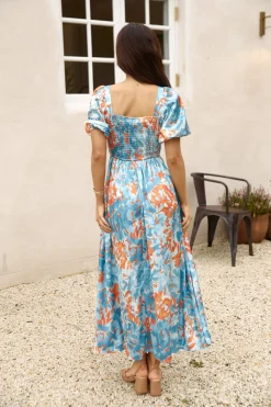 Through Oceans Satin Maxi Dress Blue