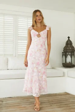 Tranquil Petal Floral Midi Dress Pink