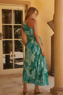 Tropic Haze One-Shoulder Maxi Dress Green
