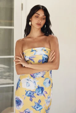 True Royalty Strapless Maxi Dress Yellow