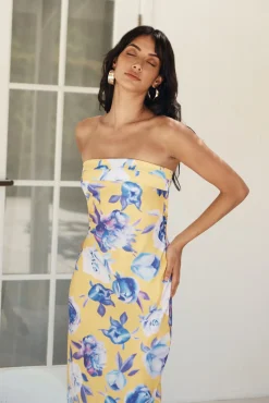 True Royalty Strapless Maxi Dress Yellow