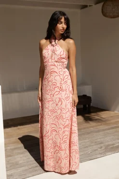 Under Shade Halter Maxi Dress Pink