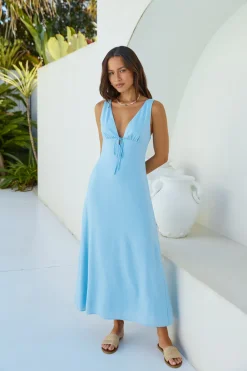 Vacation Time Linen Maxi Dress Blue