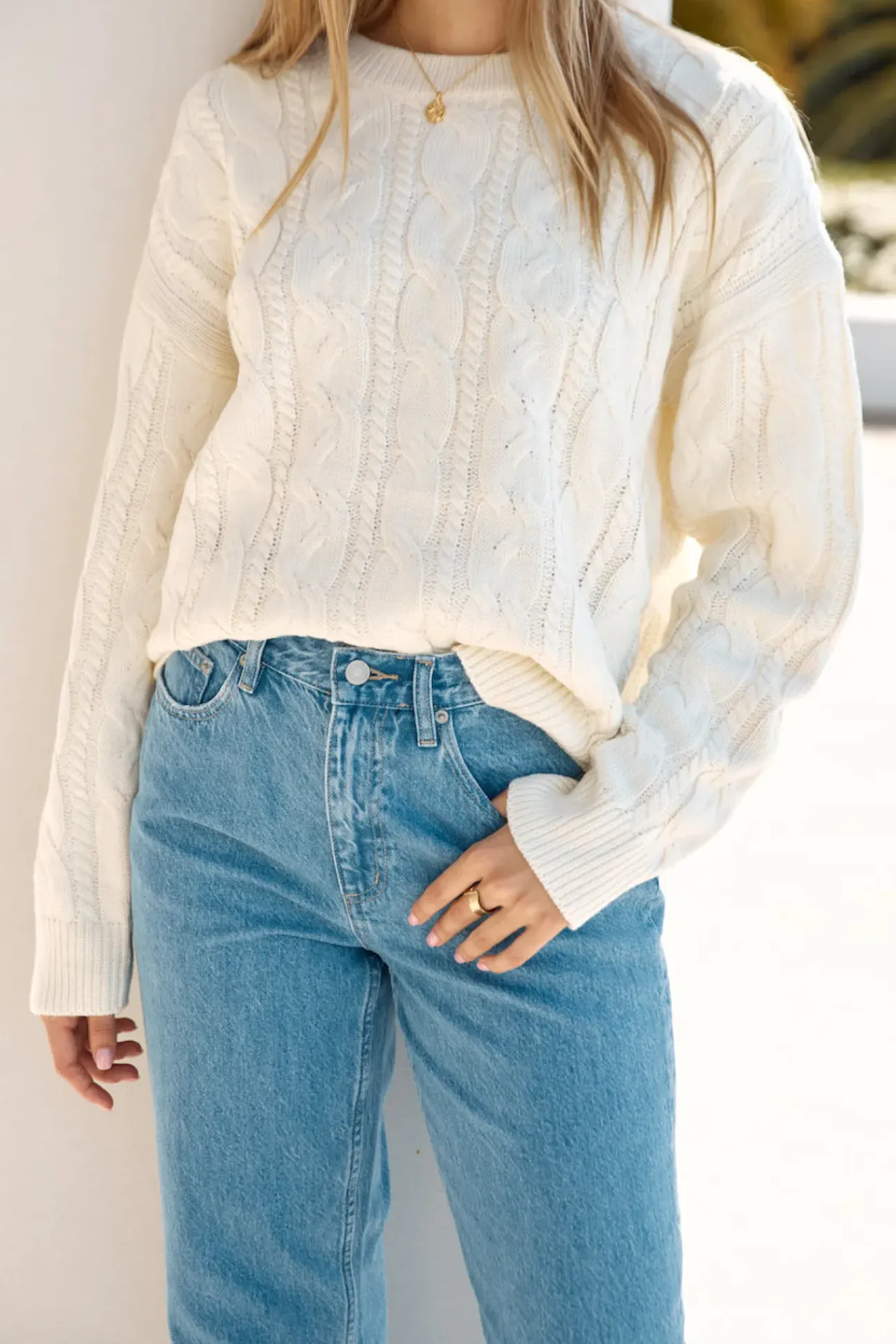 Warm Embrace Cable Knit Sweater Cream