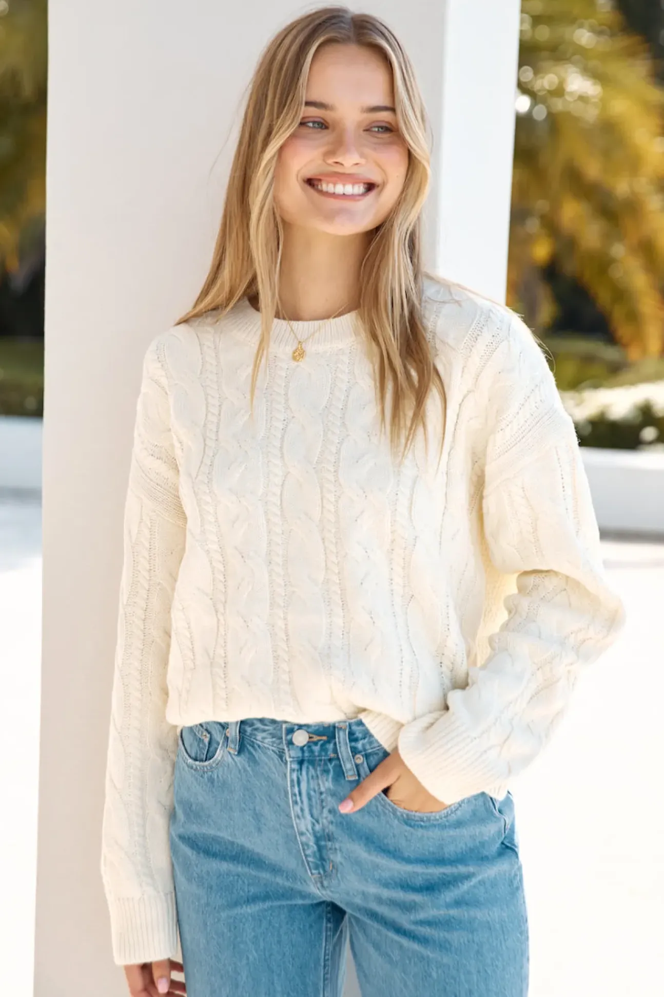 Warm Embrace Cable Knit Sweater Cream