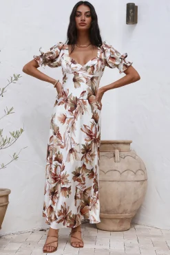 Whimsical Heart Maxi Dress Brown