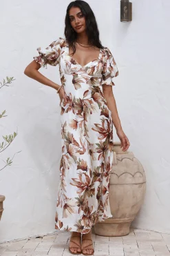 Whimsical Heart Maxi Dress Brown