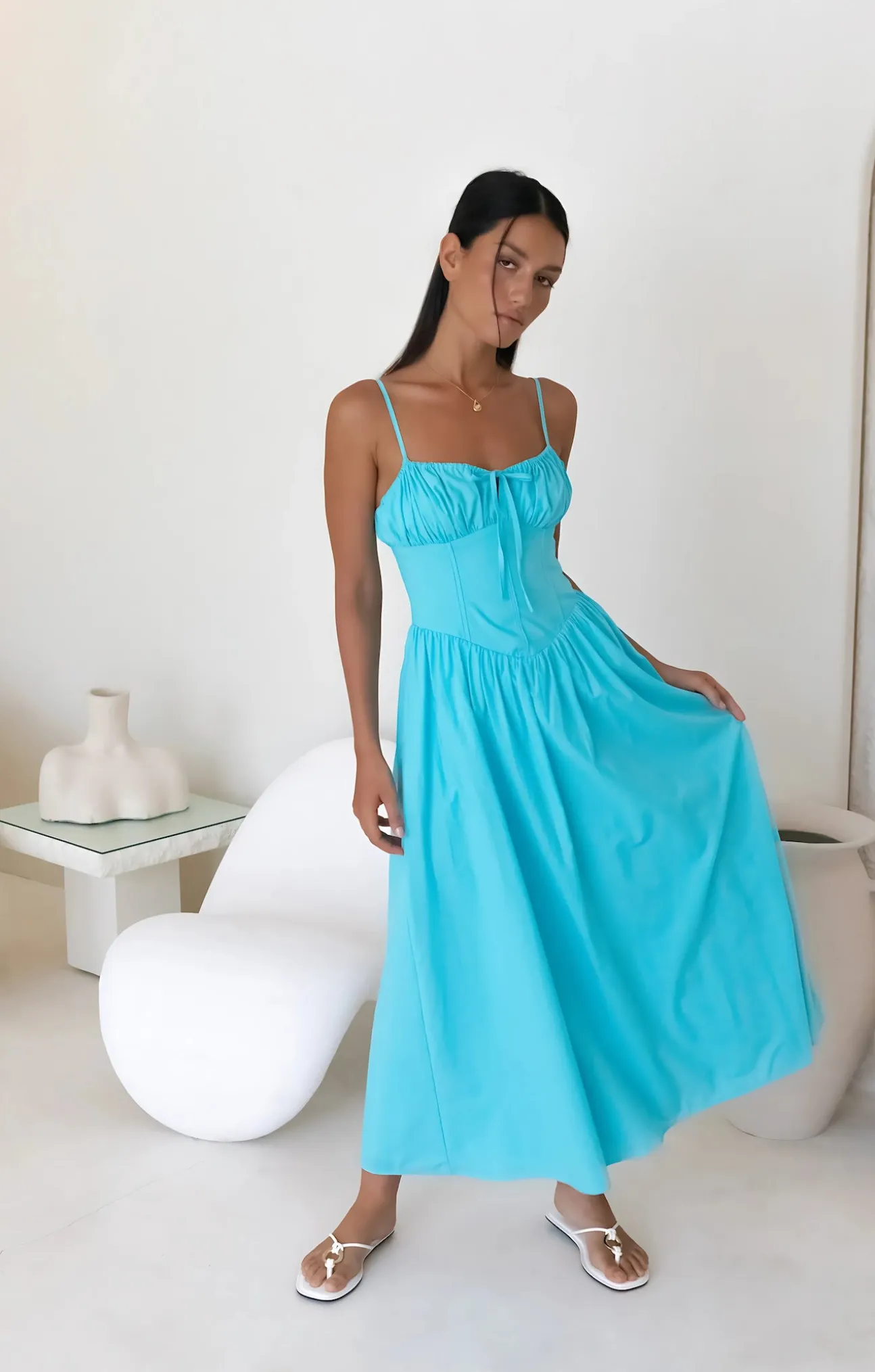 Whimsical Woods Maxi Dress Aqua