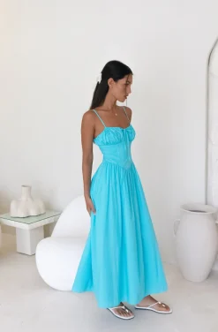Whimsical Woods Maxi Dress Aqua