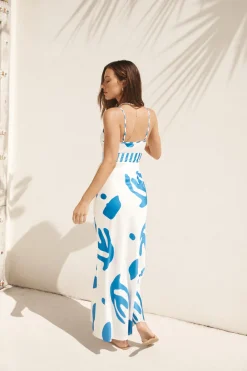 Whirlwind Skies Satin Maxi Dress Blue