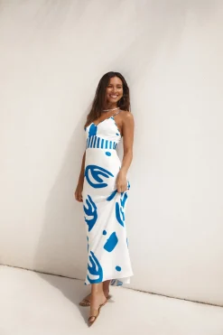 Whirlwind Skies Satin Maxi Dress Blue