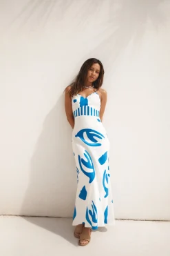 Whirlwind Skies Satin Maxi Dress Blue
