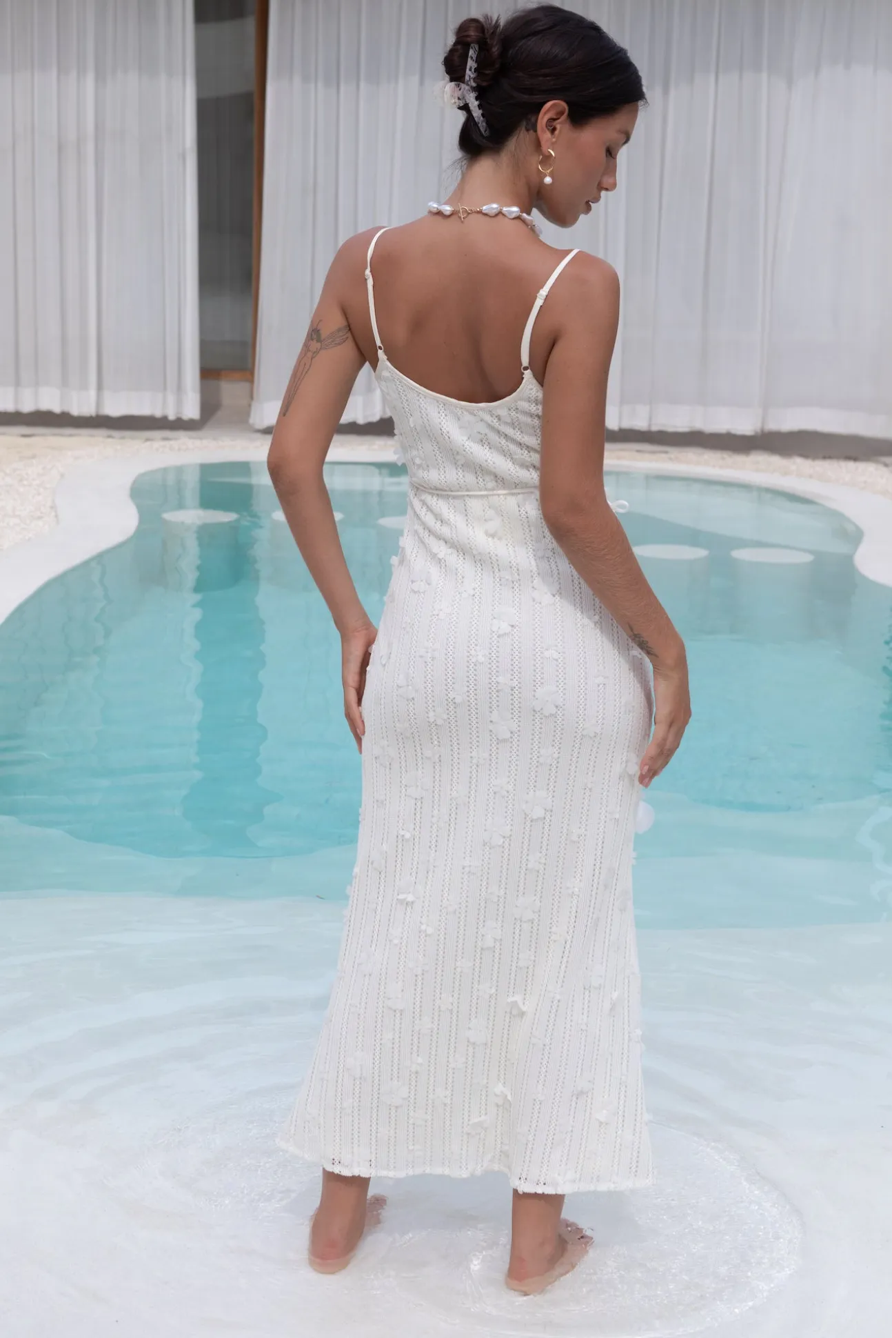 Whispering Petals Knit Midi Dress Cream