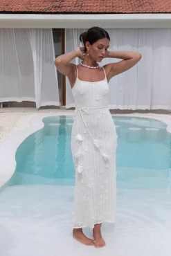 Whispering Petals Knit Midi Dress Cream