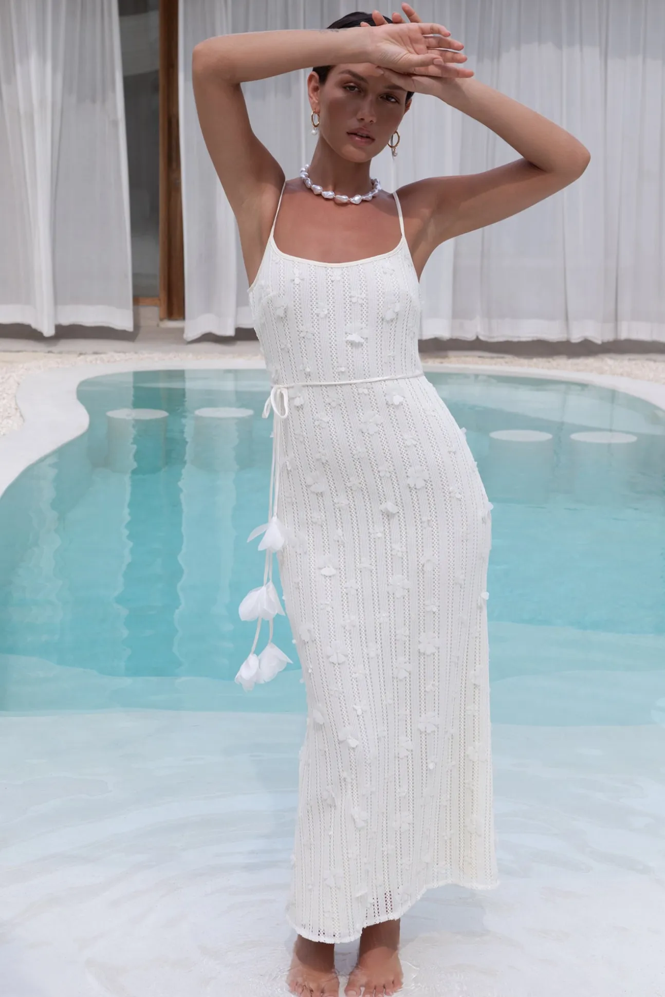 Whispering Petals Knit Midi Dress Cream