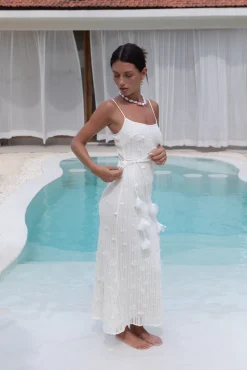Whispering Petals Knit Midi Dress Cream