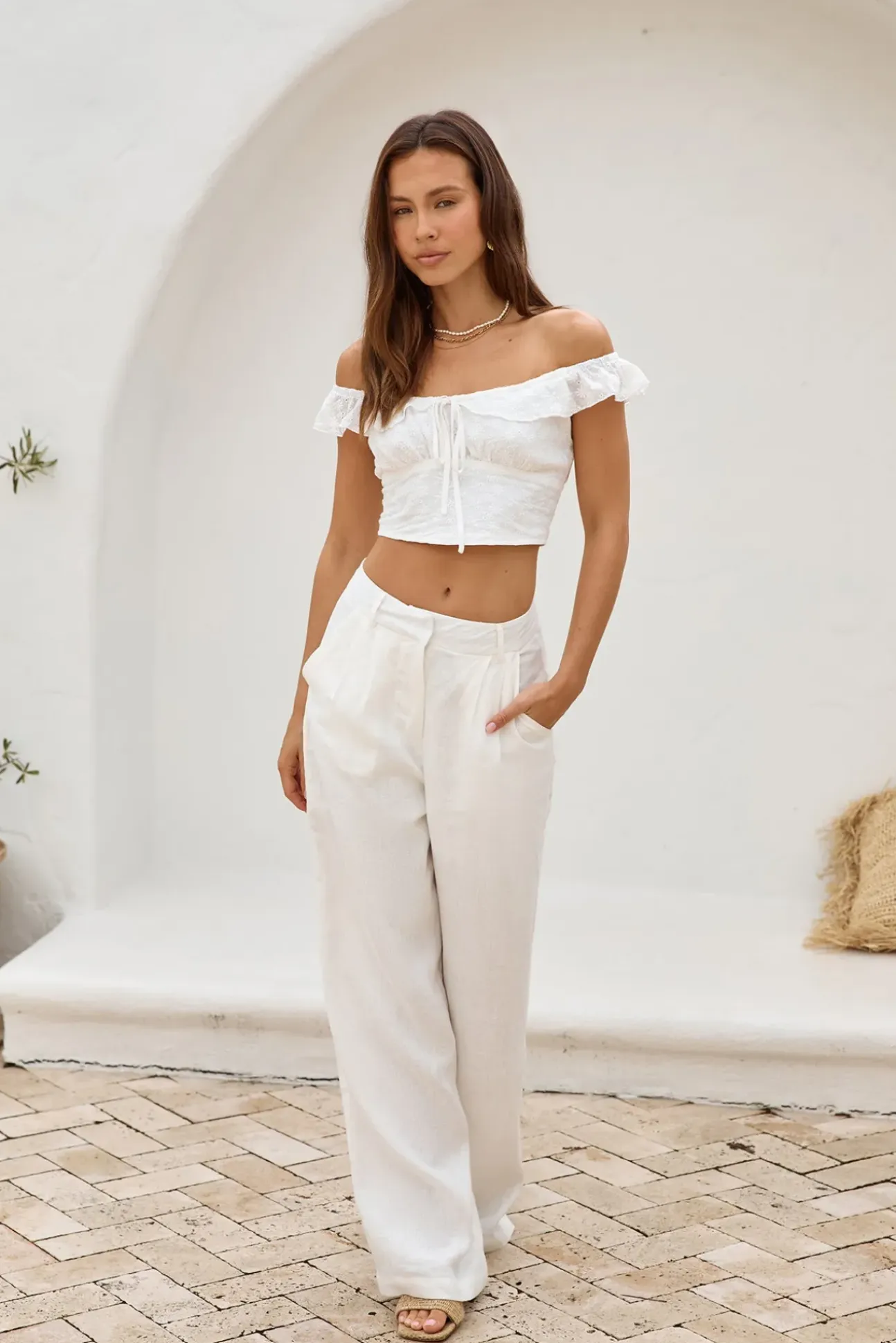 Whispering Willows Crop Top White