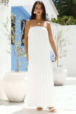 Willow Breeze Pleated Maxi Dress White