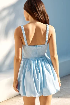 With The Girls Bubble Hem Mini Dress Blue