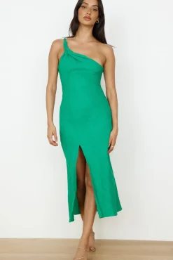 Wrinkle In Time One Shoulder Maxi Dress Green